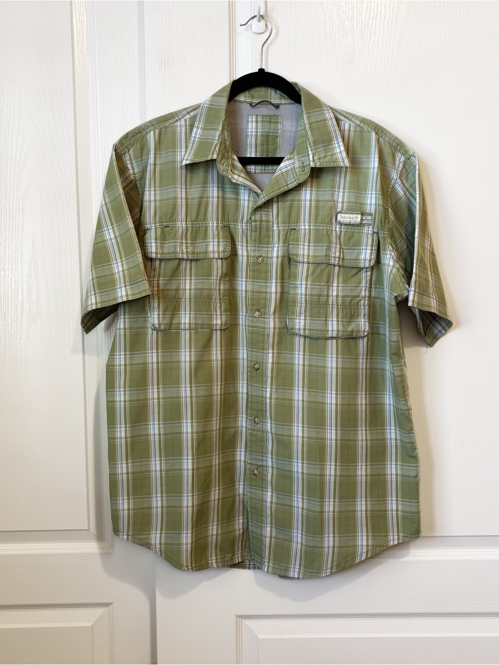 Timberland Turbo-Dry Short Sleeve Shirt Outdoor Hiking Green Plaid Men’s Large